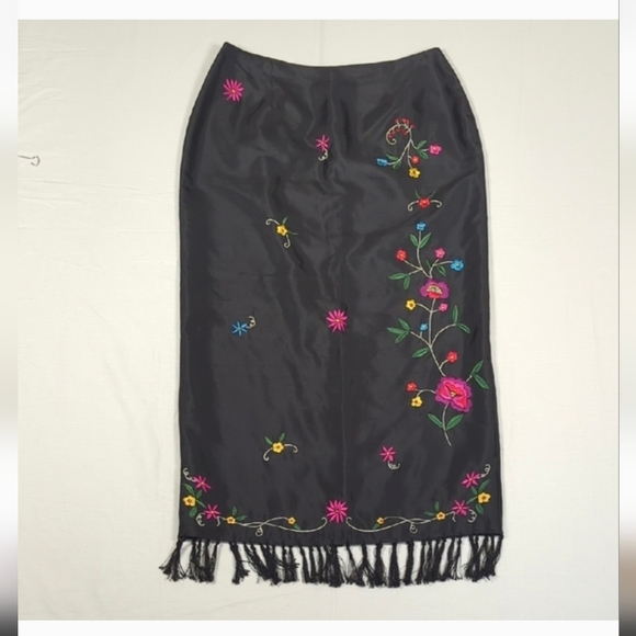 Silkland Boho Black Embroidered 100% silk maxi skirt Size 8 - Picture 12 of 12